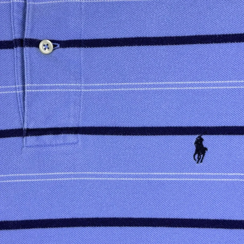 Polo Ralph Lauren Polo Men L Blue Striped Short Sleeve Pony Classic Preppy Golf